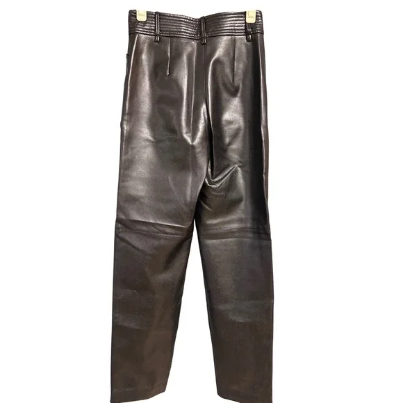 Wilfred Aritzia Black Vegan Leather High Rise Quilted Waist Straight Pants Sz 0 - Picture 5 of 5